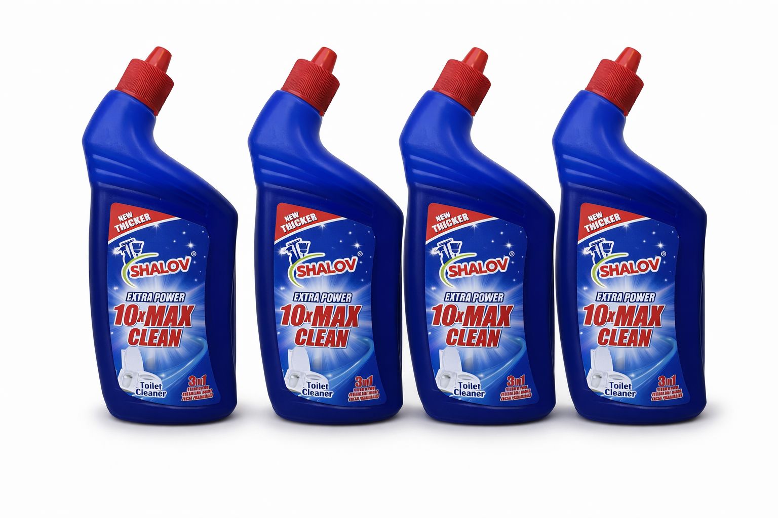 SHALOV Extra Power 10xMAX Clean Toilet Cleaner, Blue, 3 in 1 Formula, (4 Pack)