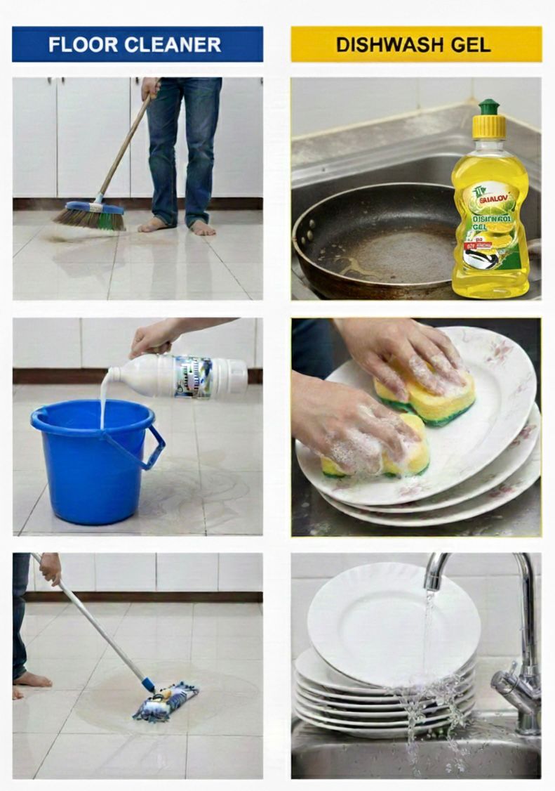 Floor Cleaner 1L and Dishwash Gel 250mL Combo Pack, Household